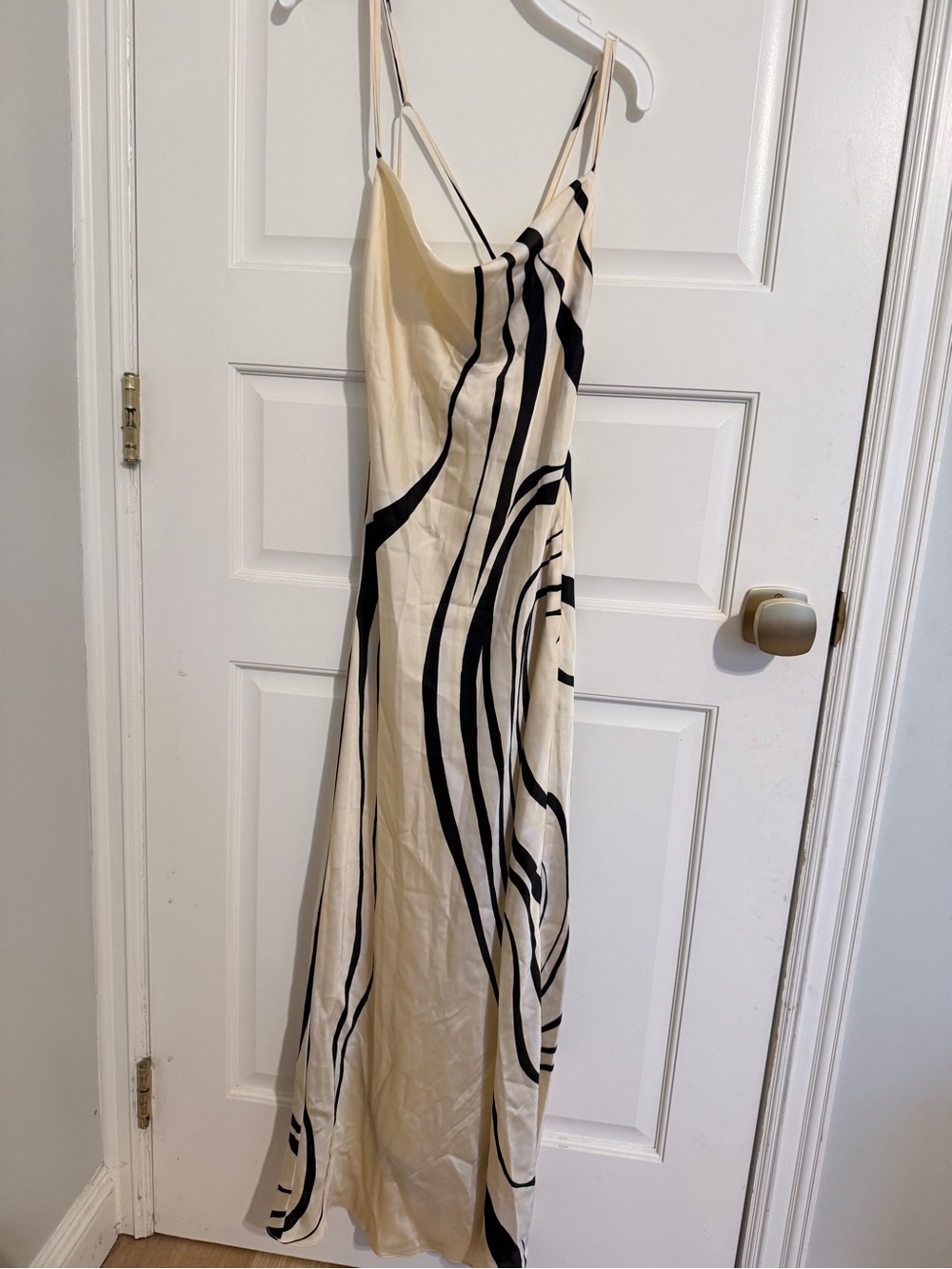 Mango Cream Slip Maxi Dress with Black Abstract Swirl